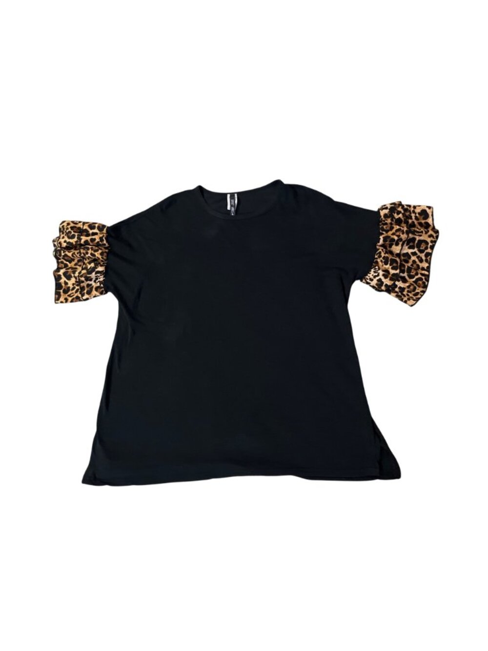 Lovely Souls Womens 3X Black Top Animal Print Ruffle Sleeve Cotton Blend Used - Picture 13 of 14